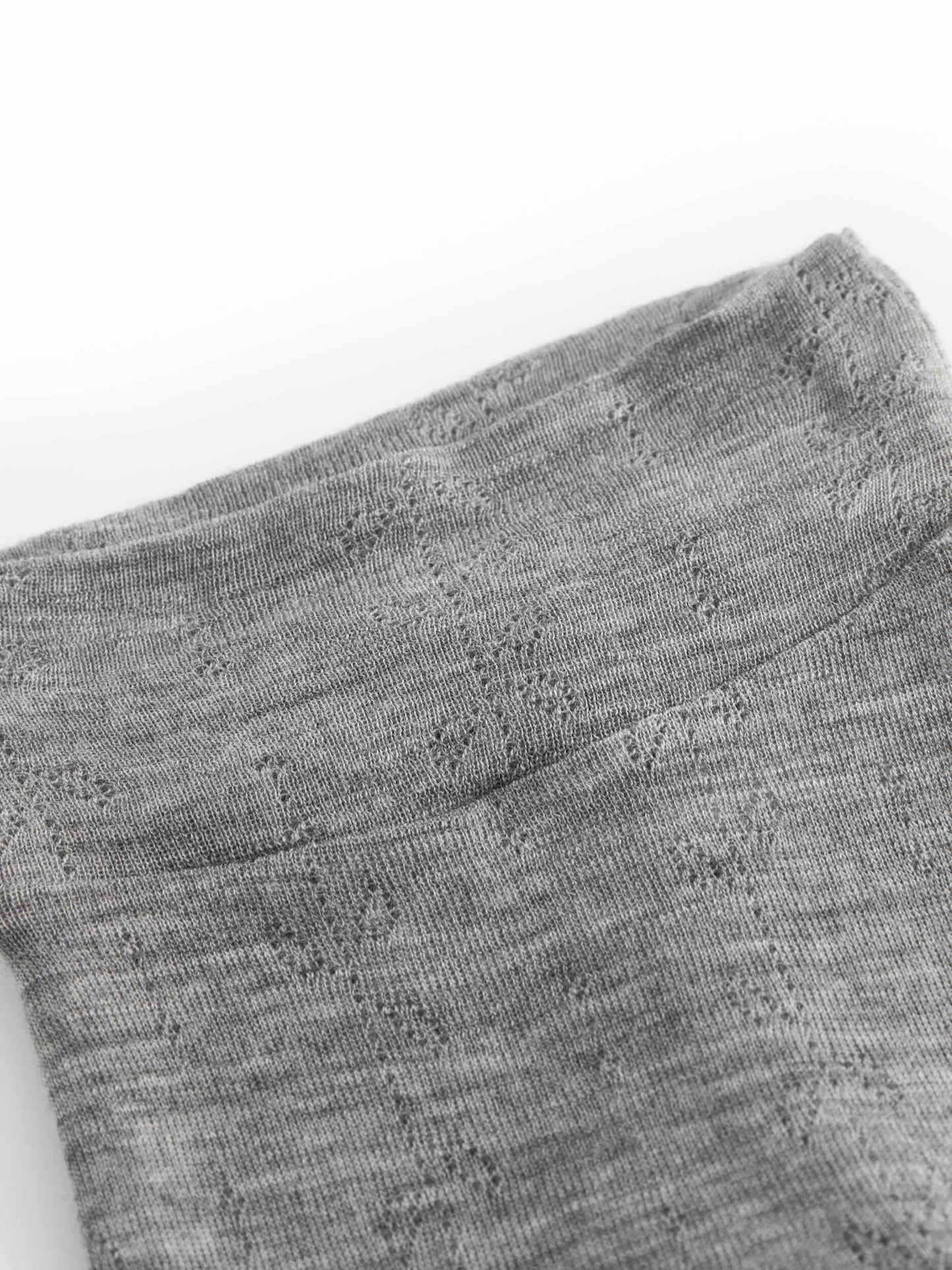 Close-up of gray socks with a textured pattern on a white background