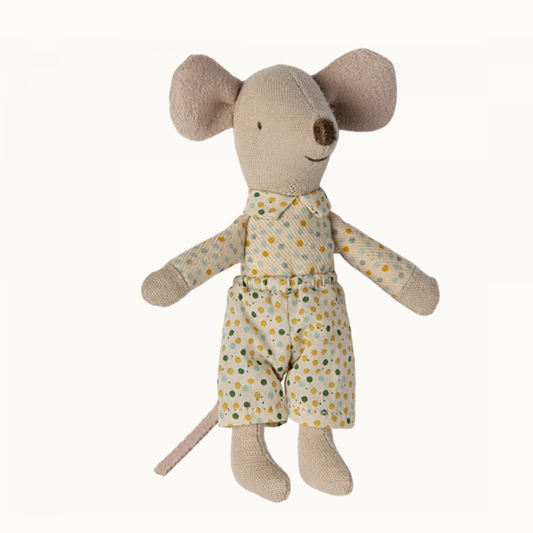 MAILEG LITTLE BROTHER MOUSE IN MATCHBOX -POLKA DOT SHORTS