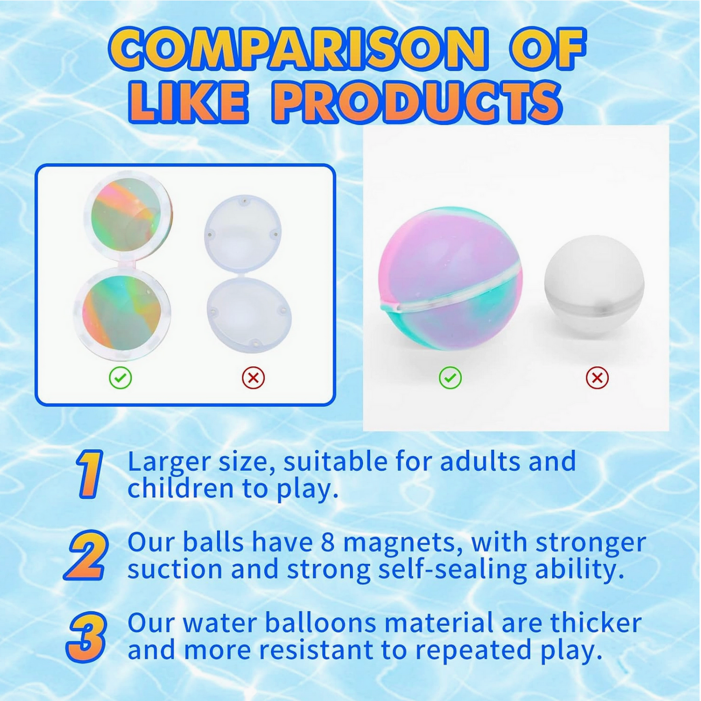 RAINBOW COLOR REUSEABLE WATER BALLONS - 6 PIECE SET