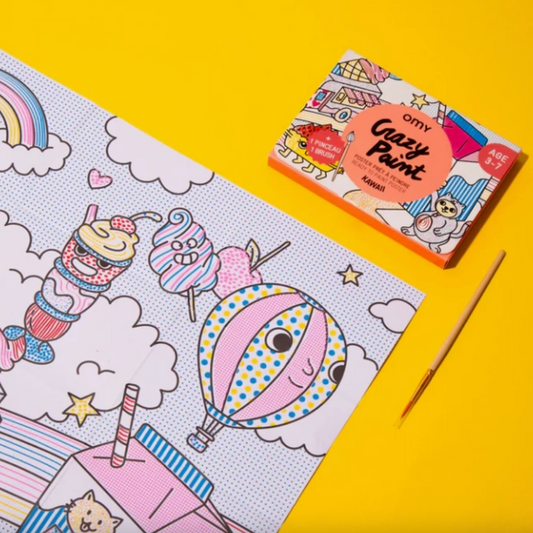 Coloring book with a colorful illustration on a yellow background