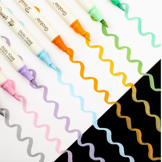 DUEL TONE BRUSH TIP & FINE TIP ACRYLIC PAINT MARKERS - 36 SET