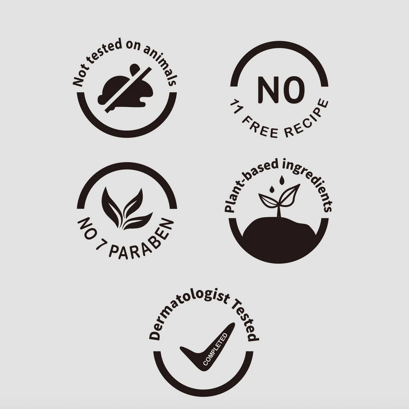 Set of black and white icons and logos on a light gray background