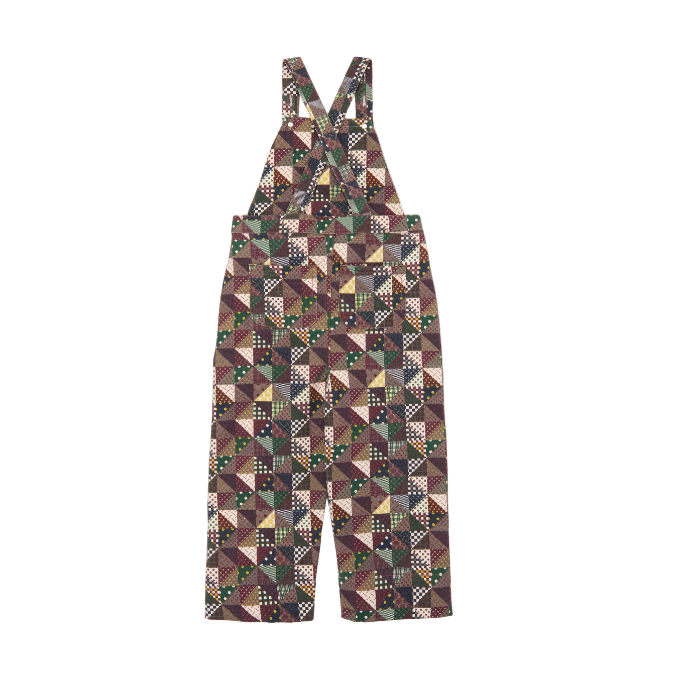 Patterned overalls on a white background