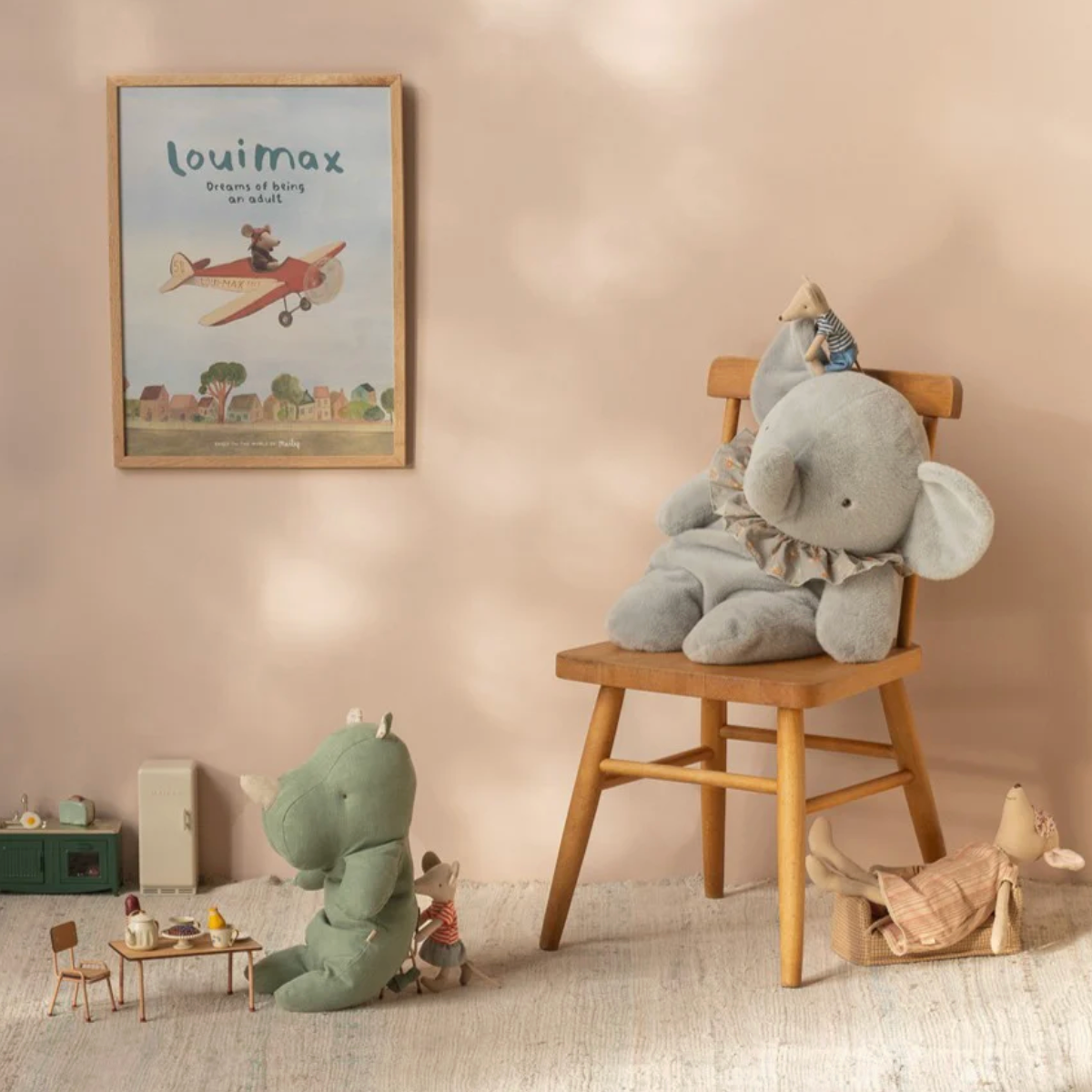 MAILEG STUFFED BLUE/GRAY ELEPHANT