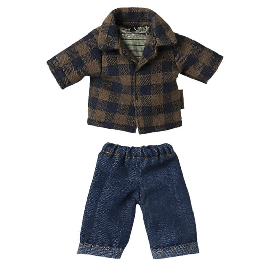 MAILEG BROWN CHECKED SHIRT & PANT - DAD MOUSE