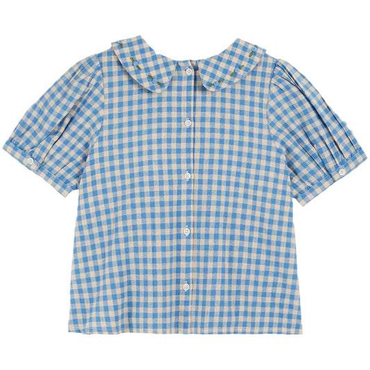 VICHY LAGOON BLUE GINGHAM CHECK BLOUSE