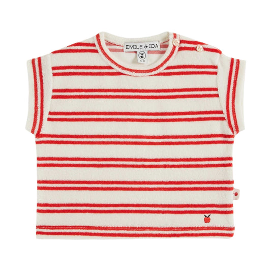 RED STRIPE TERRY TEE