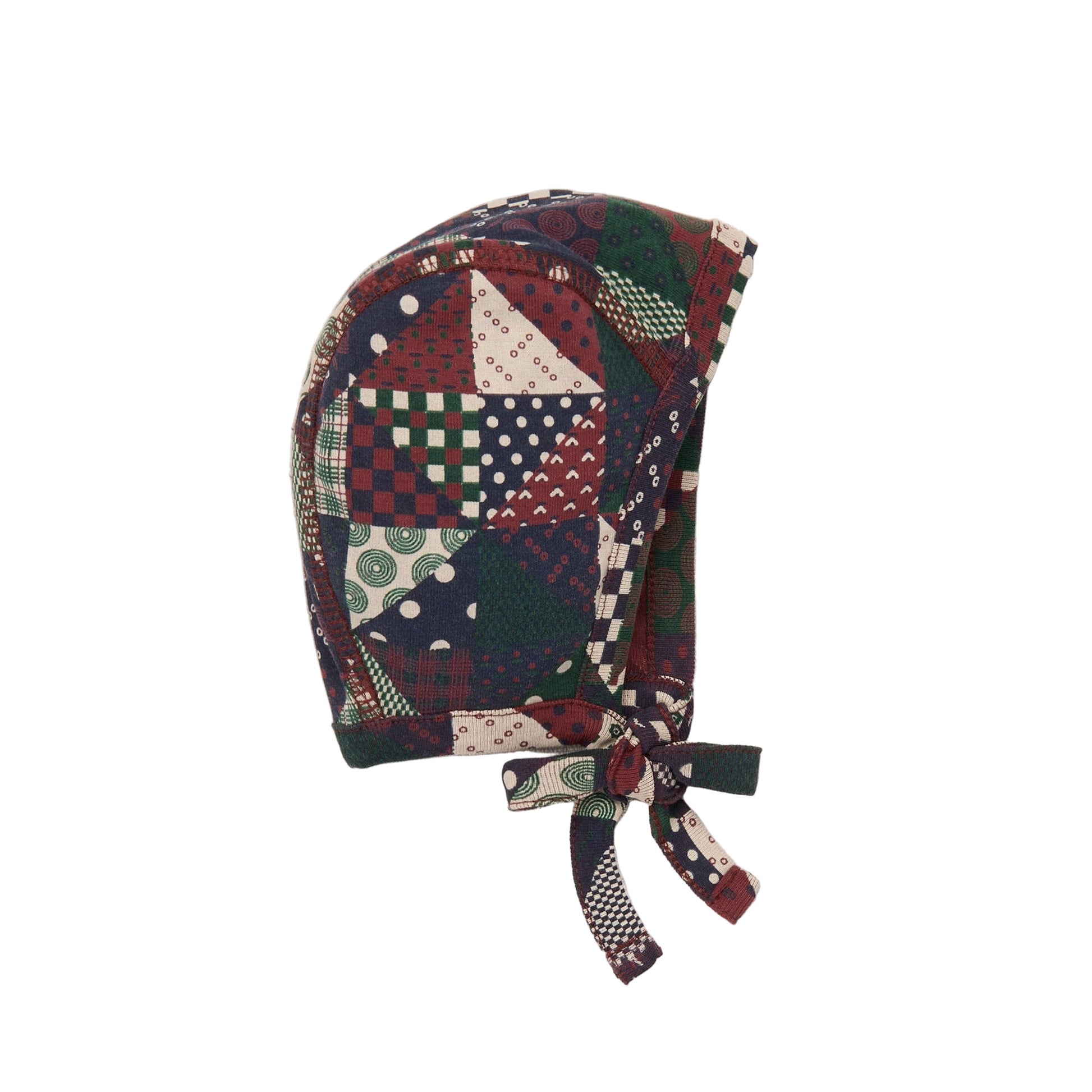 Patchwork baby bonnet on a white background