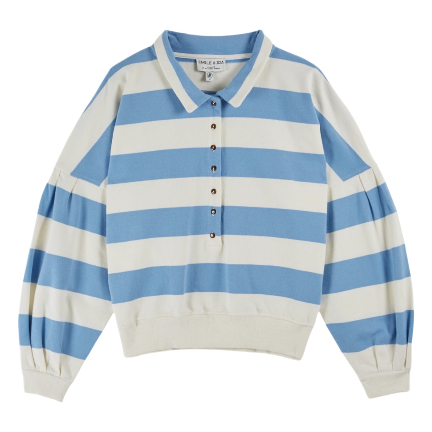Blue and white striped sweater on a white background