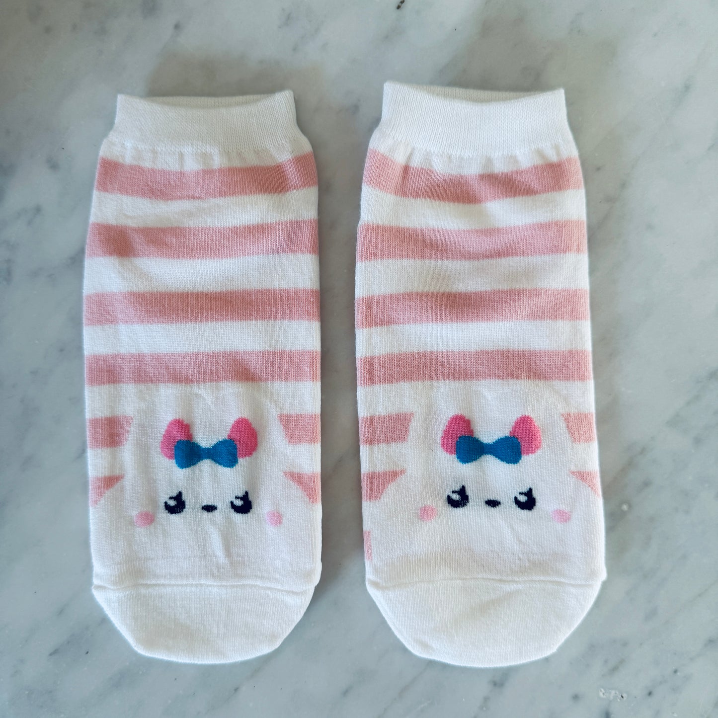 PINK STRIPE BUNNY ANKLE SOCKS