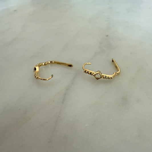 RAINBOW MOONSTONE & WHITE TOPAZ HUGGIE HOOPS