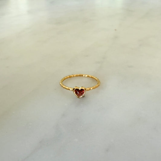 RED GARNET HEART RING -SMALL