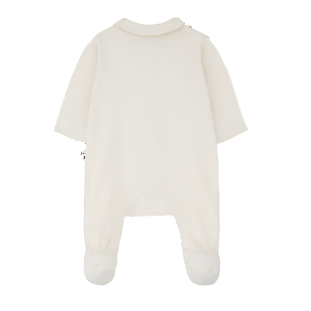 White baby onesie with collar on a white background