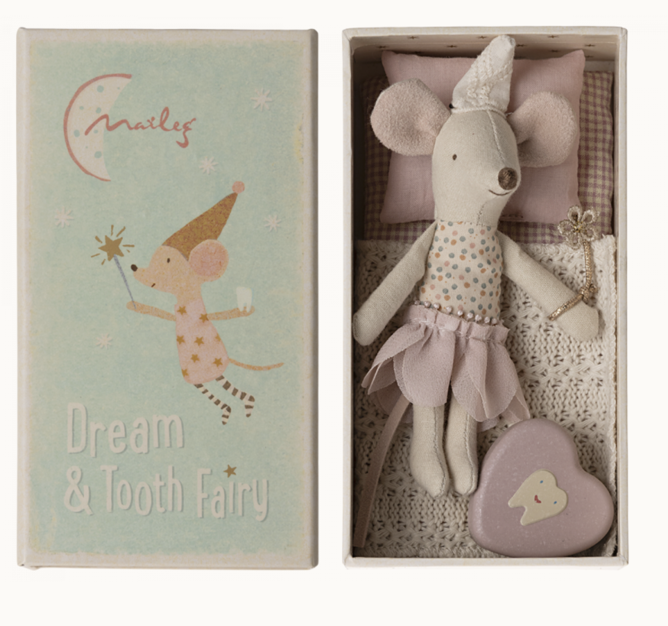 MAILEG LITTLE SISTER TOOTH FAIRY MOUSE IN MATCHBOX - PURPLE