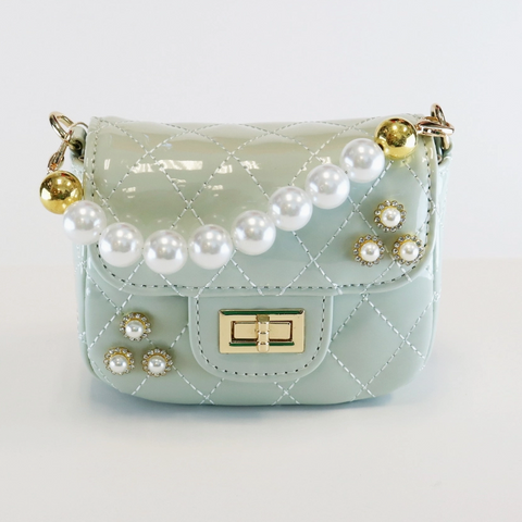 MINT GREEN QUILTED PATENT CROSSBODY BAG