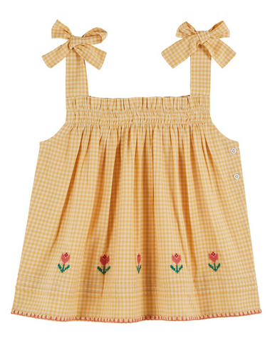 YELLOW GINGHAM CROSS-STICH TOP WITH STRAPS