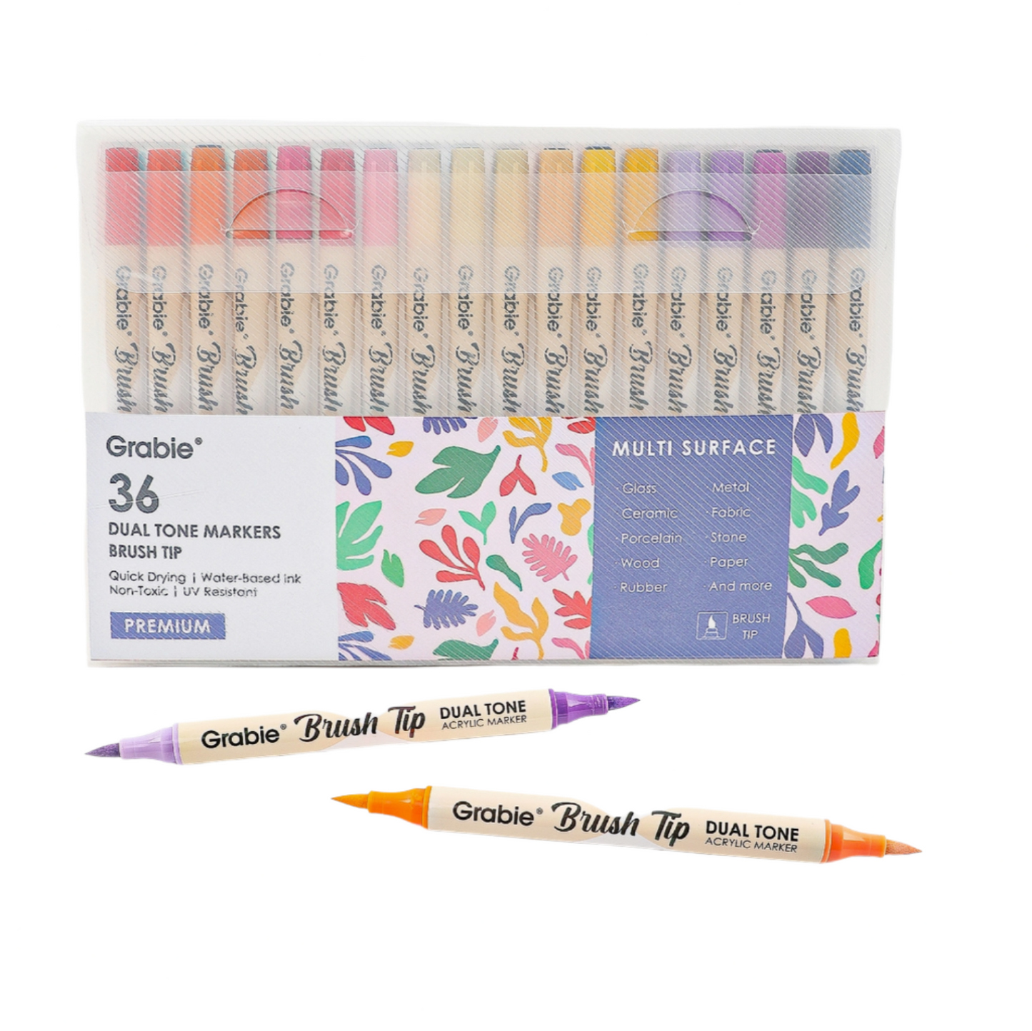 DUEL TONE BRUSH TIP ACRYLIC PAINT MARKER - 36 SET