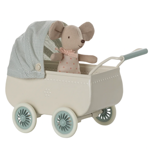 MAILEG MOUSE PRAM & BABY MOUSE SET - MINT