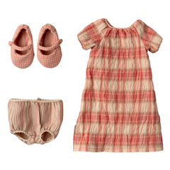 MAILEG PLAID RED DRESS & ACCESSORIES - SIZE 3