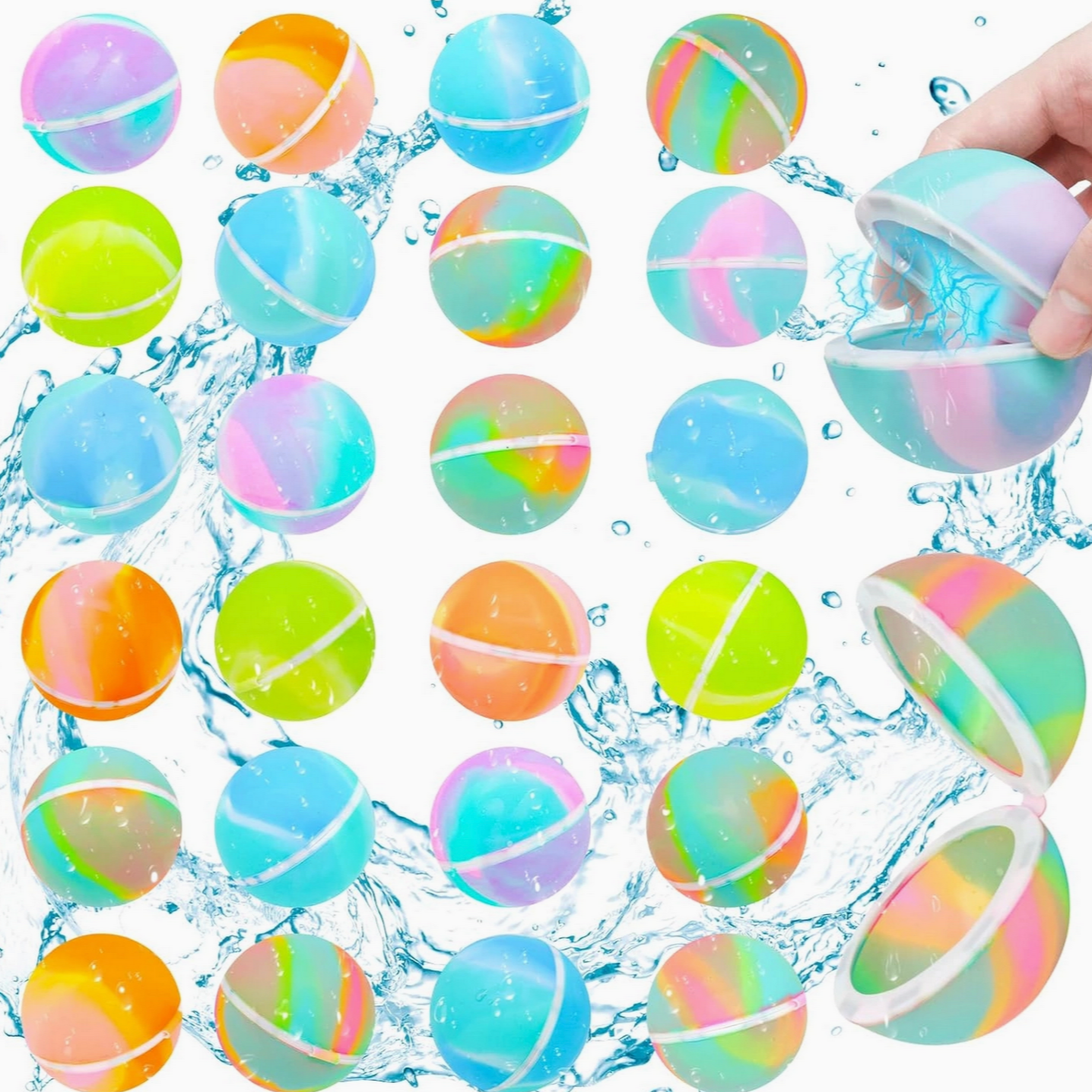 RAINBOW COLOR REUSEABLE WATER BALLONS - 6 PIECE SET