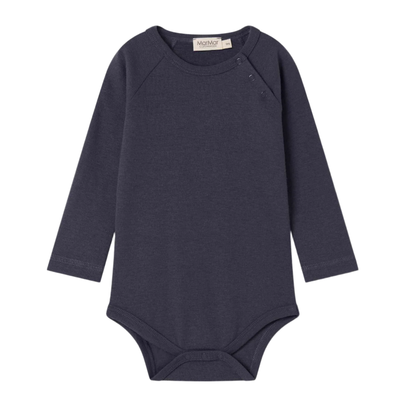 Navy blue baby bodysuit on a white background