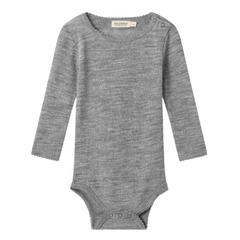 BENEDIKTE NOOS WOOL POINTELLE LONG SLEEVE ONESIE - GRAY MELANGE