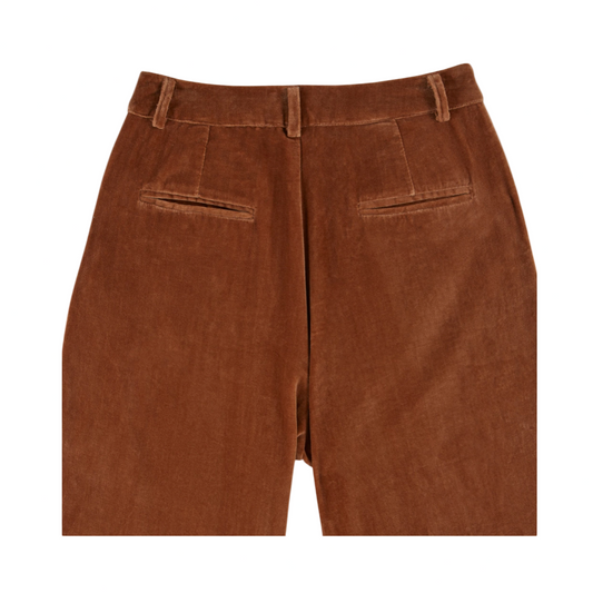 Brown velour pant in bronze on a white background