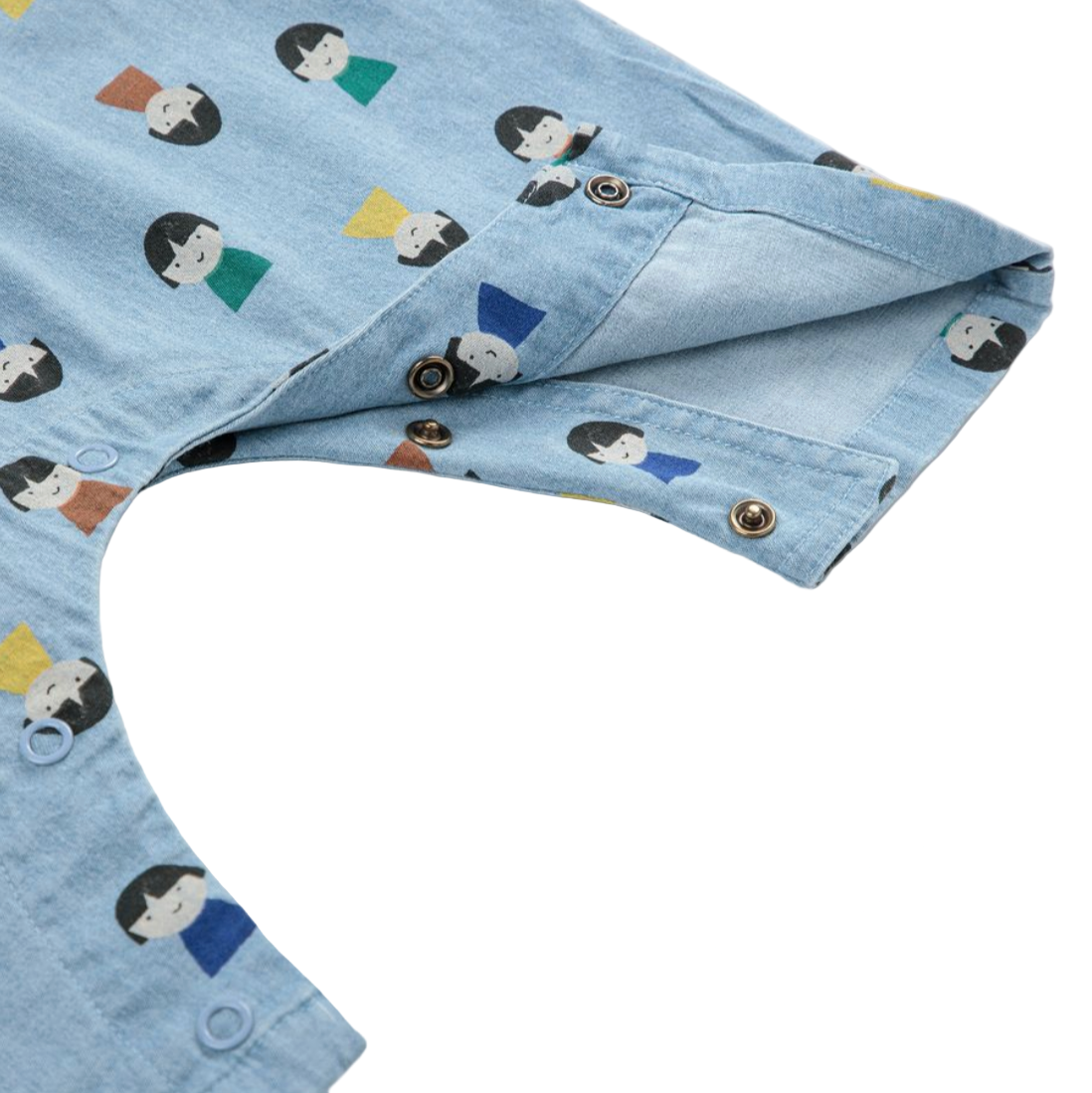 Blue fabric with small character pattern on a white background