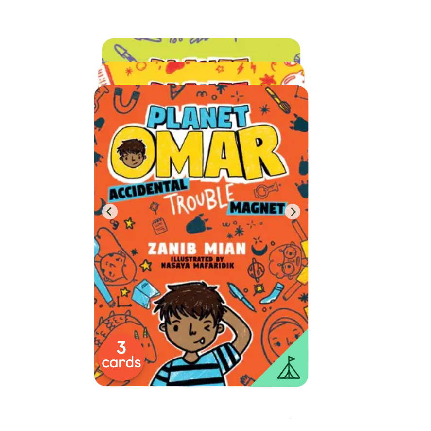 Book cover of 'Planet Omar: Accidental Trouble Magnet' with colorful design and character illustration.