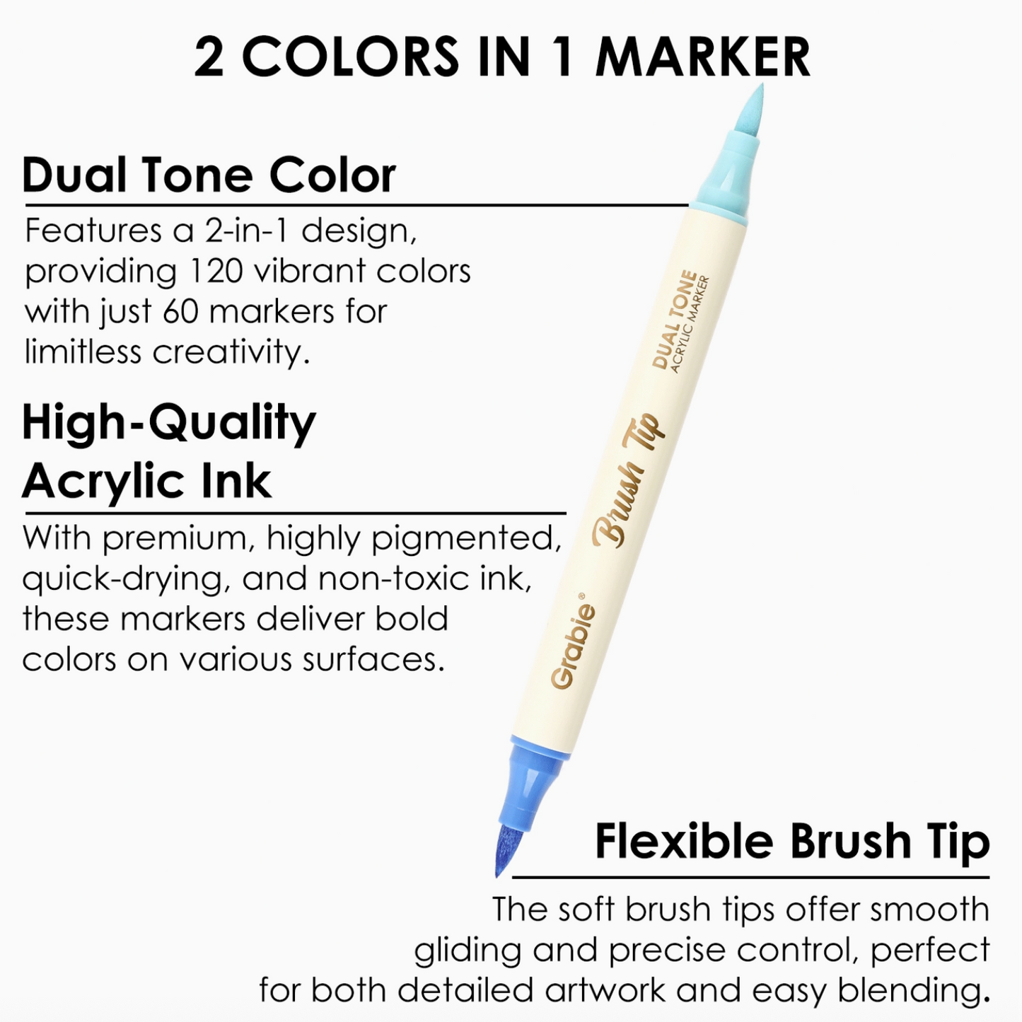 DUEL TONE BRUSH TIP & FINE TIP ACRYLIC PAINT MARKERS - 36 SET
