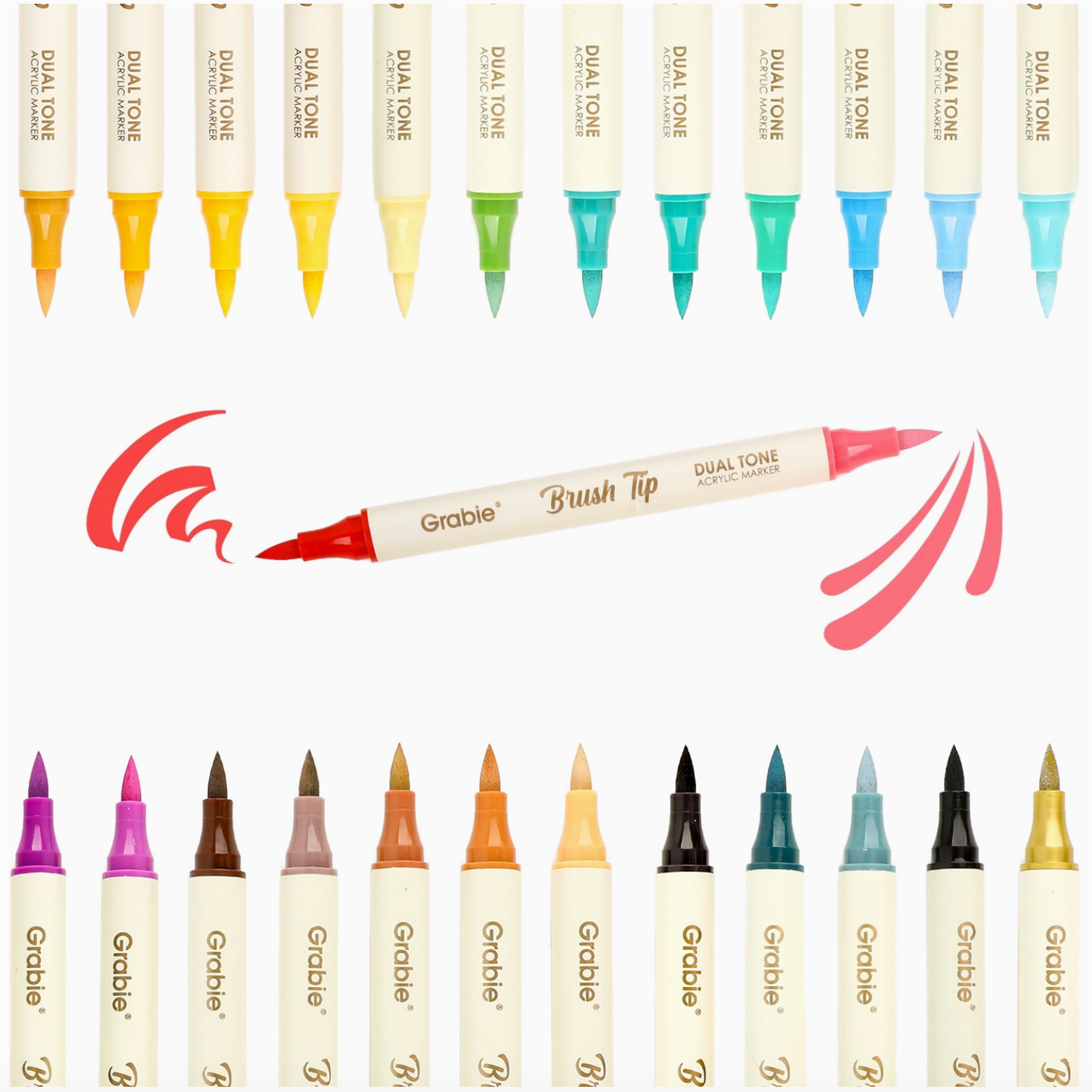 DUEL TONE BRUSH TIP & FINE TIP ACRYLIC PAINT MARKERS - 36 SET