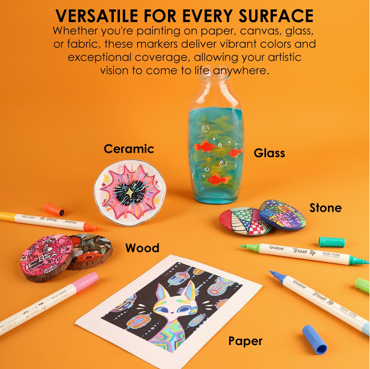 DUEL TONE BRUSH TIP & FINE TIP ACRYLIC PAINT MARKERS - 36 SET