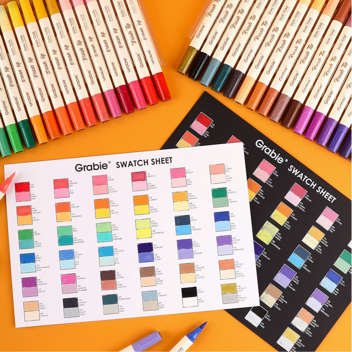 DUEL TONE BRUSH TIP & FINE TIP ACRYLIC PAINT MARKERS - 36 SET