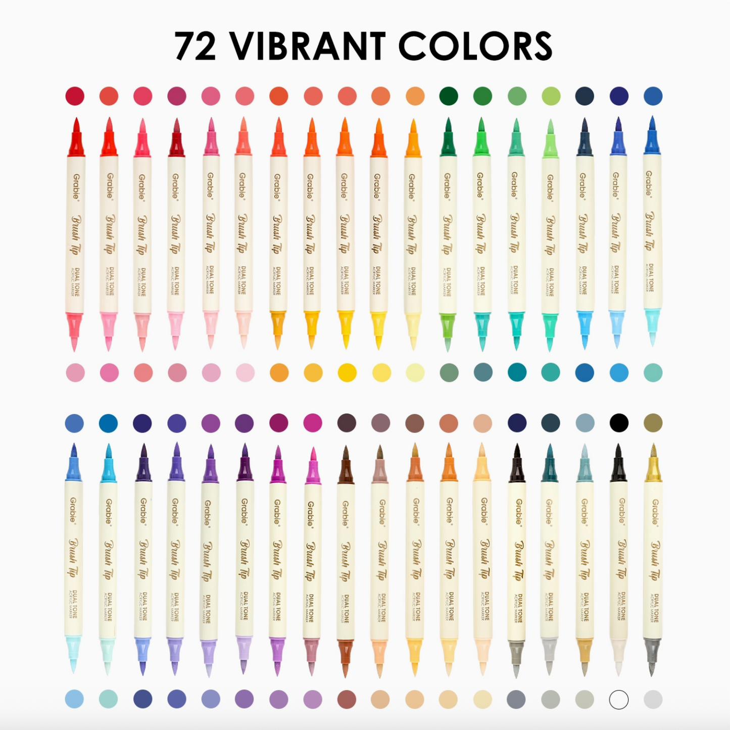 DUEL TONE BRUSH TIP & FINE TIP ACRYLIC PAINT MARKERS - 36 SET