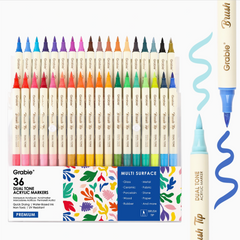 DUEL TONE BRUSH TIP & FINE TIP ACRYLIC PAINT MARKERS - 36 SET