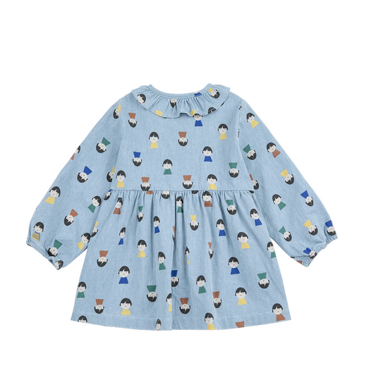 GAME PAWNS ALL OVER LIGHT DENIM DRESS