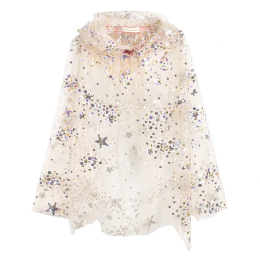 White scarf with star-shaped sequins on a white background