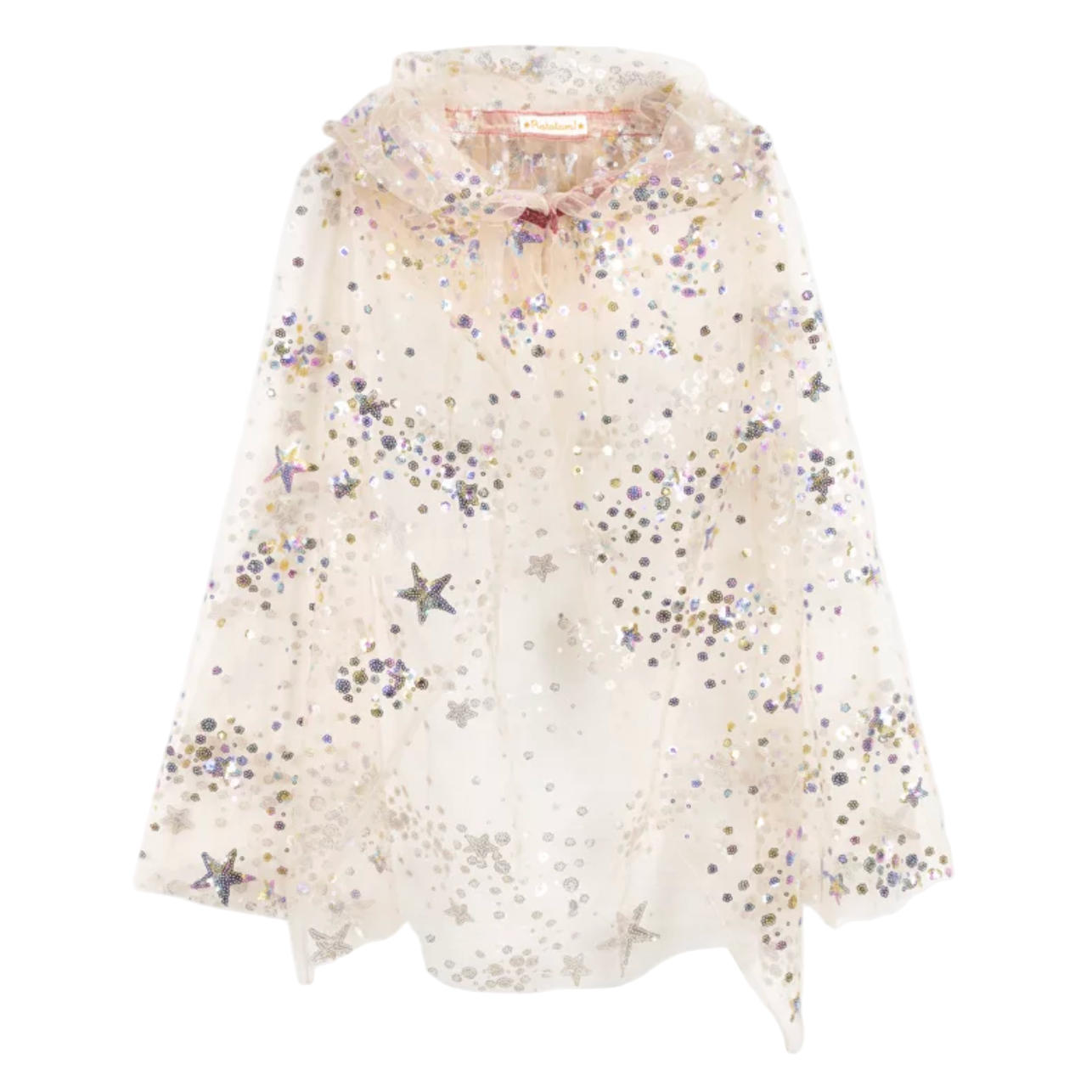 White scarf with star-shaped sequins on a white background