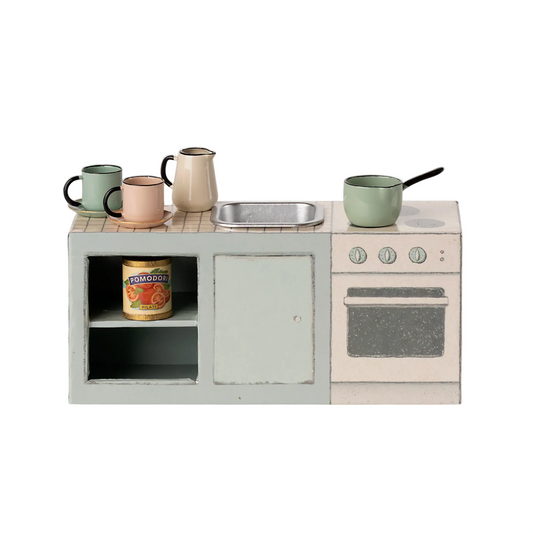 Children's play kitchen set with various items on a computer screen