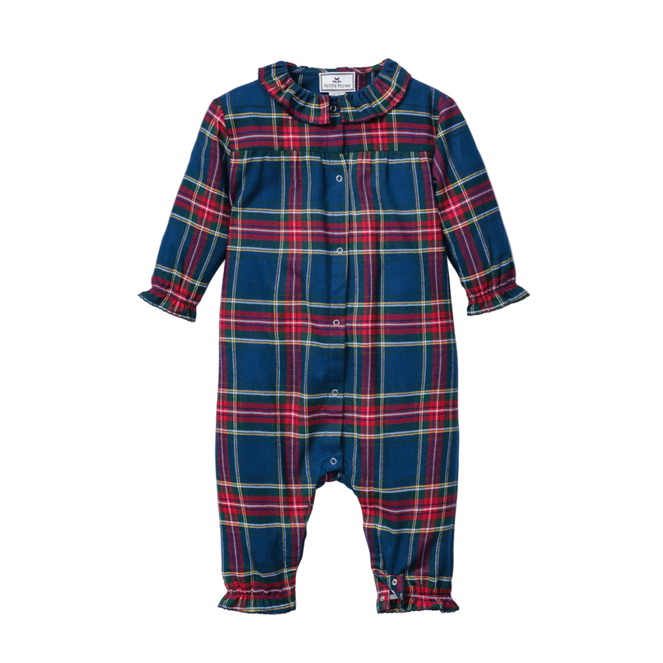 Plaid baby onesie on a white background