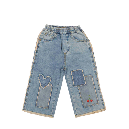 PATCHWORK HEART PANTS - DENIM