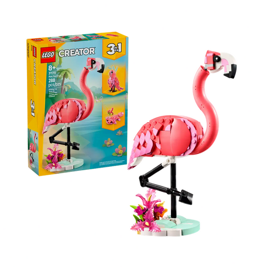 LEGO Creator flamingo set with packaging on a white background