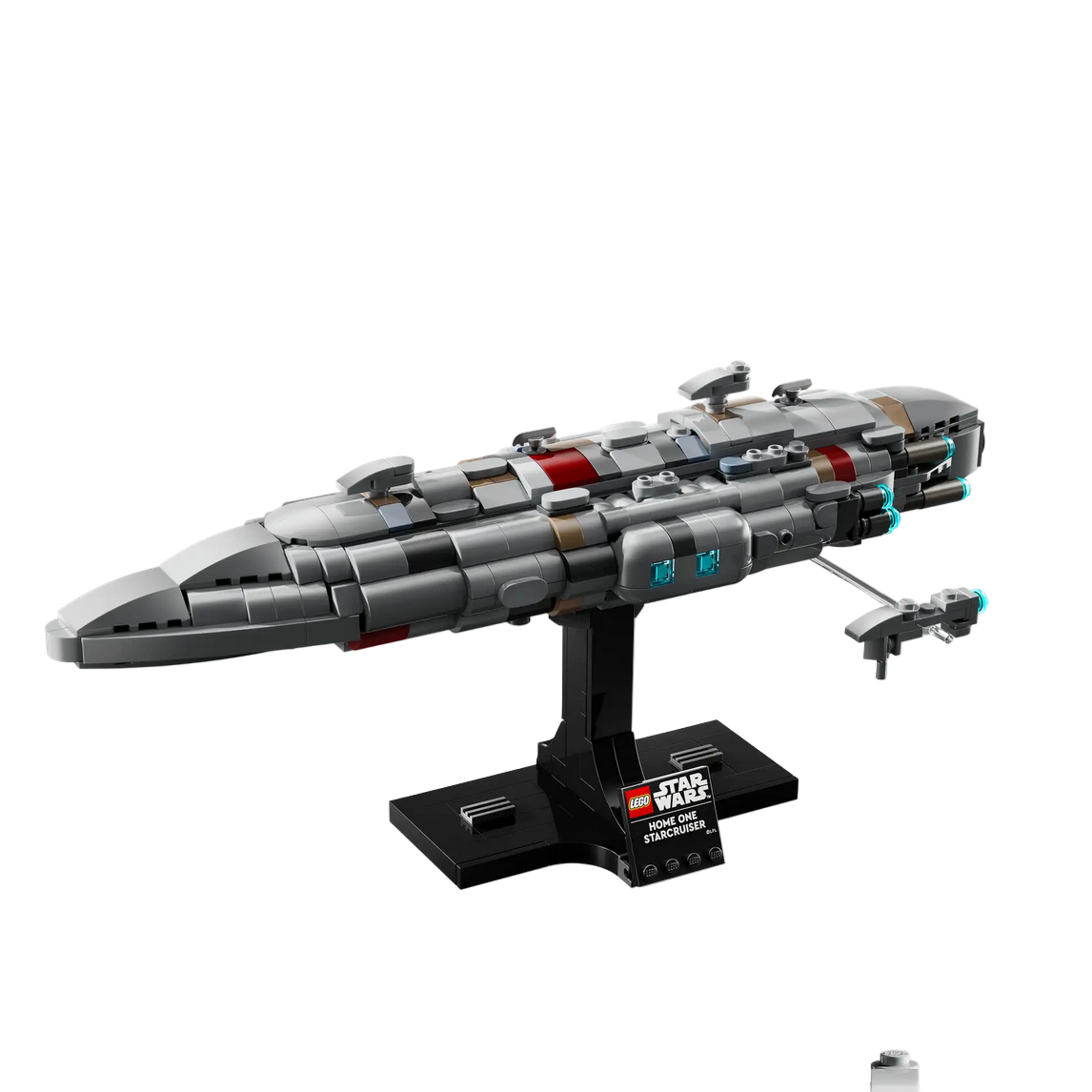 Legends Star Destroyer model on a stand with LEGO branding