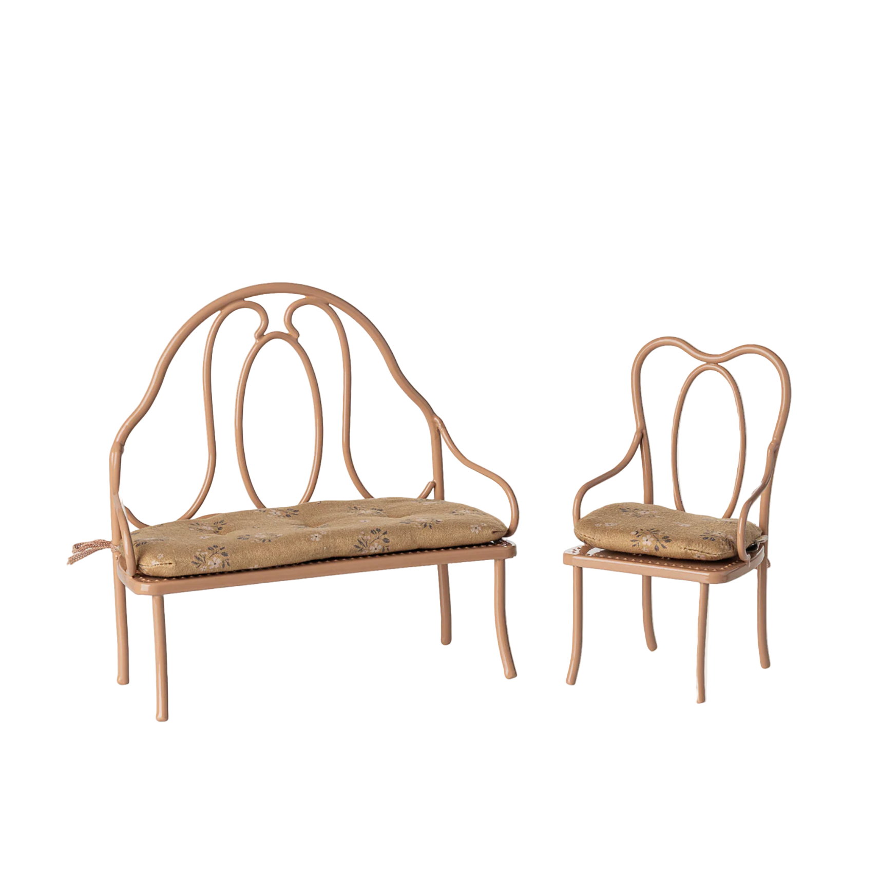 Vintage-style bench and chair on a website homepage