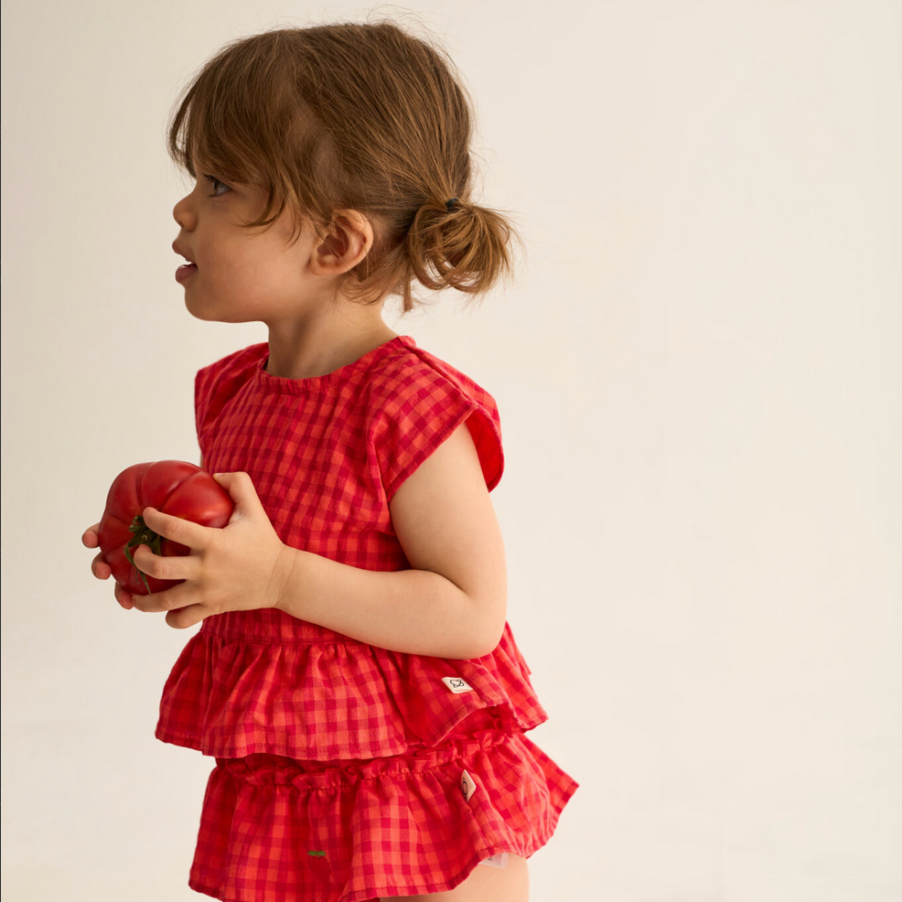 LUA TOMATO RED GINGHAM PEPLUM TOP