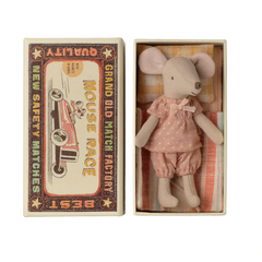 BIG SISTER MOUSE IN MATCHBOX - PINK POLK A DOTS