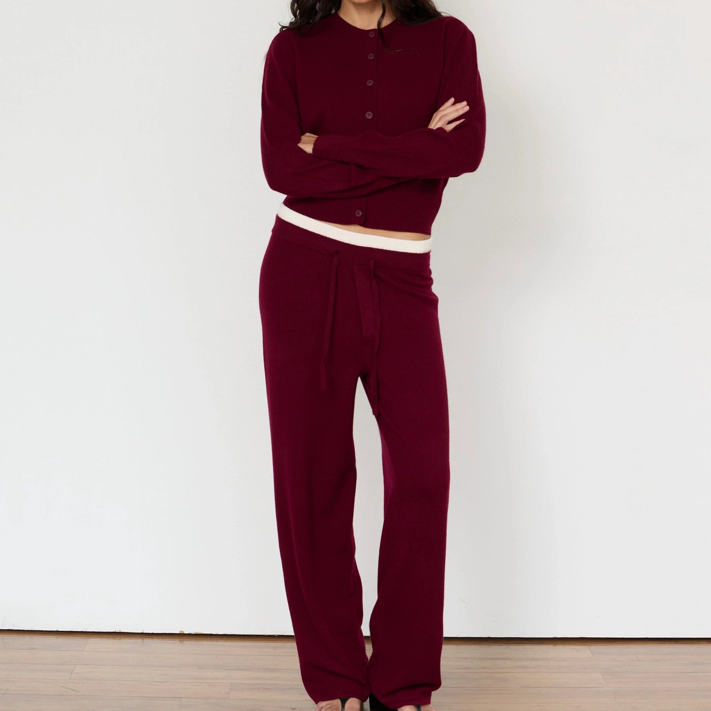 TOVE LAYERED CASHMERE PANT - MERLOT