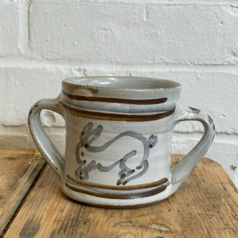 Jane Herold hand painted pottery double handle mug